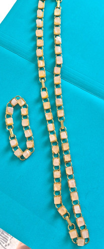 Vintage Light Pink Stones w Gold Tone Necklace and Bracelet