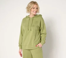 Peace Love World Women's Top Plus Sz 1X Boheme Embroidered French Green A687190