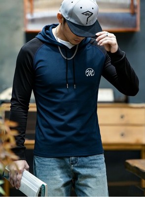 Men's fitness shirt functional shirt with hood long sleeve running shirt sweatshirt