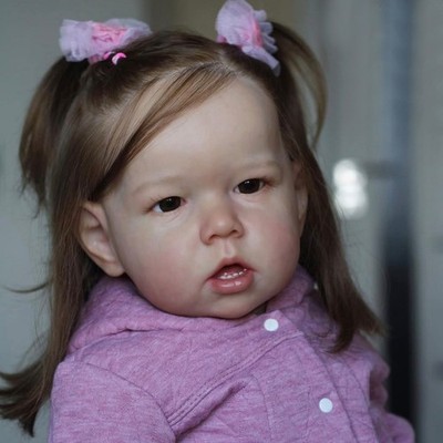28'' Reborn Baby Doll Finished Adorable Toddler Doll Rooted Hair Cloth Body Gift