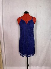 Lily Rose Blue Sundress Size S Spaghetti Strap Lined Tassel Tie Shift Dress D869