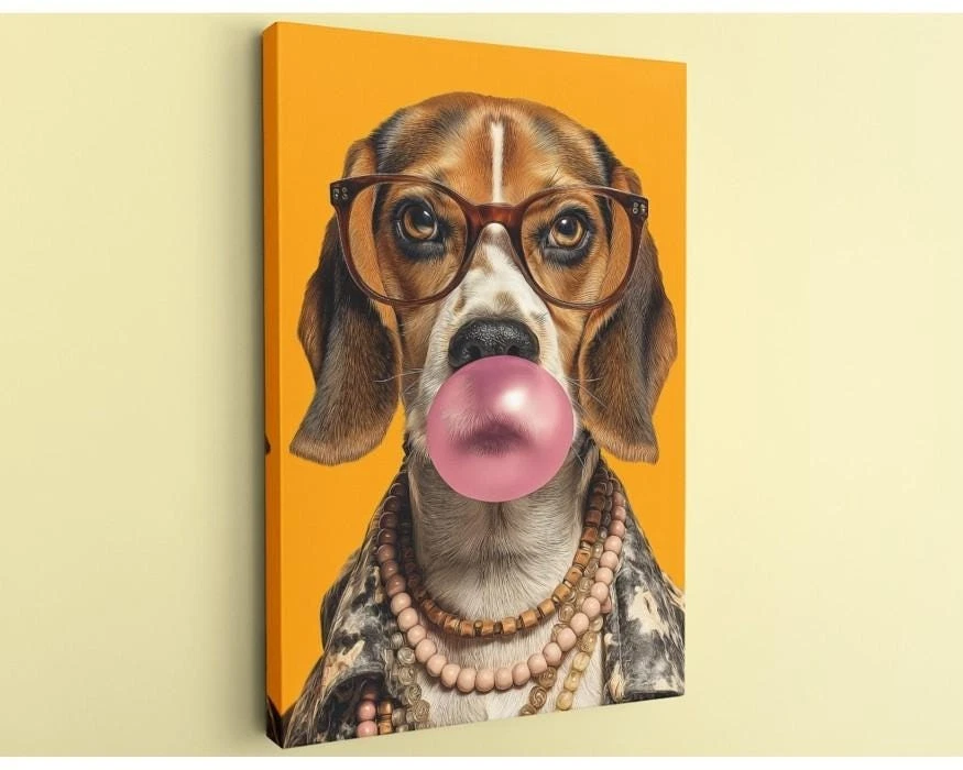 Hipster Beagle Canvas Print Funny Dog Wall Art Bubble Gum Quirky Animal Decor
Opens in a new window