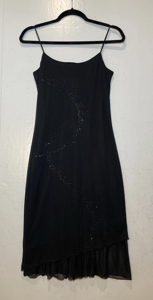 Vestido sin mangas vintage Byer Too midi con cuentas de hadas talla S negro de gasa Y2K Foto 3 de 4