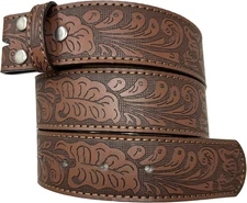 BC Belts Leather Belt Strap with Embossed Western Small (28-30), Brown 