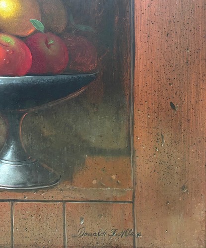 Vintage DONALD F ALLAN 'Still Life w APPLES & PEARS' Tromp L'oiel OIL PAINTING - Picture 9 of 12
