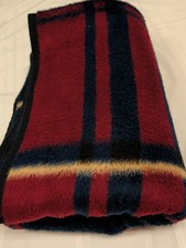 Vintage BIEDERLACK Plush Plaid Blanket Navy Black Maroon Tan Reversible 76"x54"
