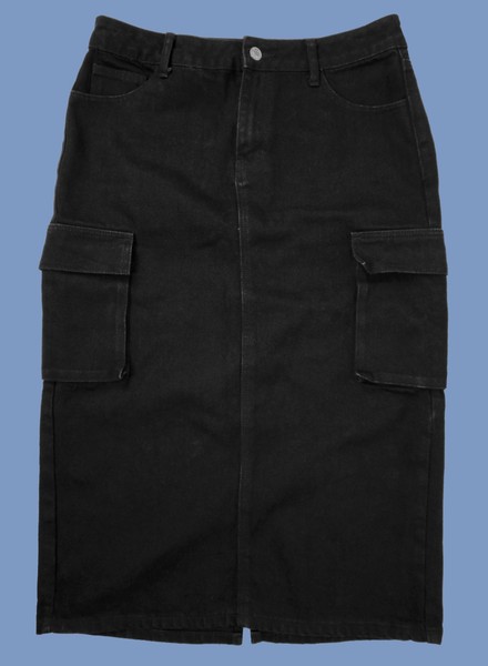 STNDRD black rigid denim cargo midi skirt straight jeans-style 12 AS NEW!