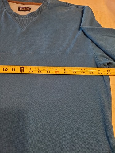 Patagonia Mens Organic Cotton LS teal/blue crewneck w/V-stitch pullover sz L - Picture 4 of 14