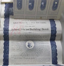 1915 Silver Bow County Montana School Improvement Bond w/ 15 Coupons