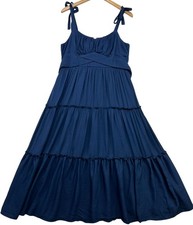 Womens Tiered Maxi Cottagecore Festival Dress Back Tie Size XXL Navy Blue