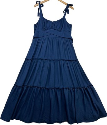 Womens Tiered Maxi Cottagecore Festival Dress Back Tie Size XXL Navy Blue |  eBay