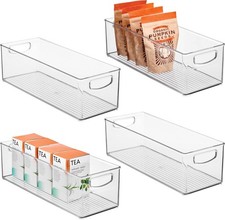 Plastic Stackable Pantry Bin W/ Handles Set of 4 Clear For Kitchen