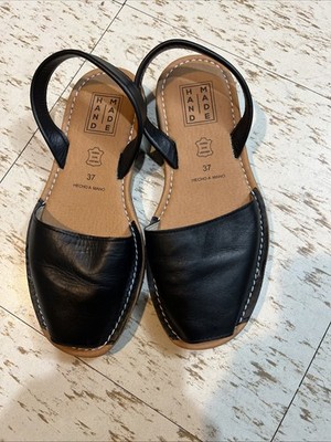 Women's Leather Sandals Black Hand Made Made In Spain Size 37 New Other