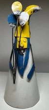 Rustic Metal Santa Sculpture Blue,Yellow, White Reclaimed Distressed Metal Gnome