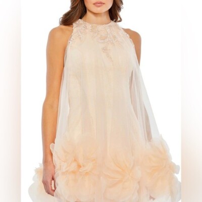 Pink Halter Neck Flowy Petal A Line Mini Dress - Mac Duggal US 12