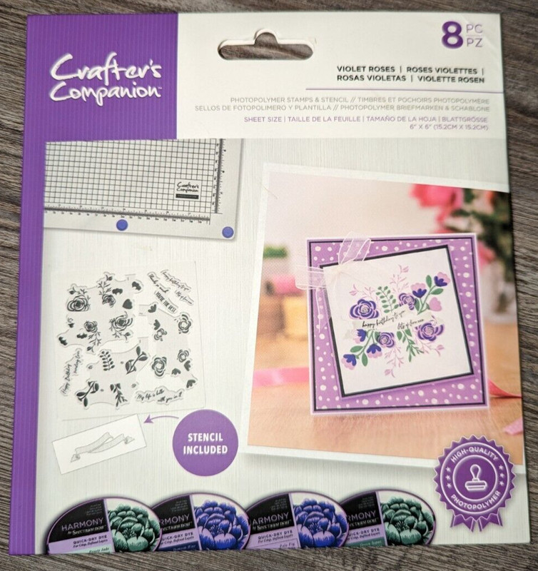 Crafters Companion VIOLET ROSES photopolymer stamps & stencil NEW