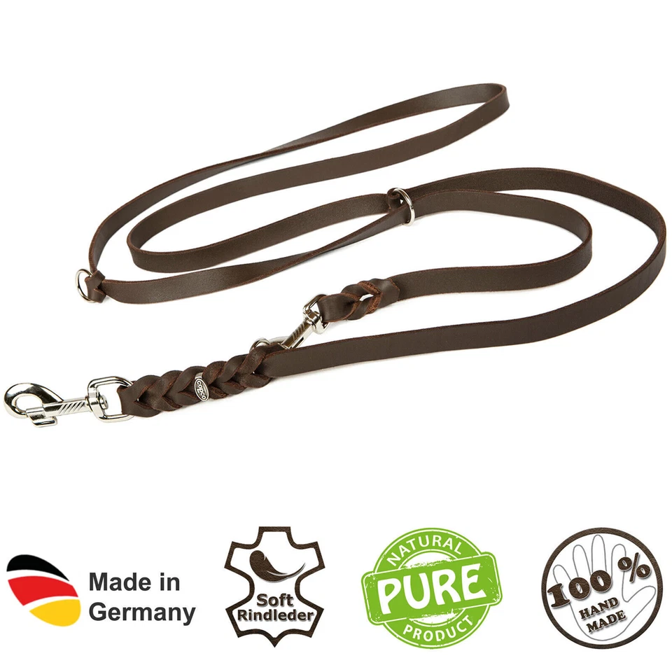 CopcoPet Fettlederleine Leder Hundeleine geflochten 3fach verstellbar verchromt - Bild 4 von 4