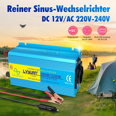 500w 1200w Auto Reiner Sinus Wechselrichter Spannungswandler 12v To 230v Usb