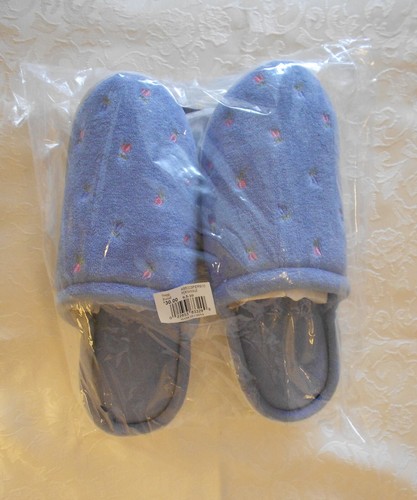 *****NWT BLUE ISOTONER SLIPPERS EMBROIDERED FLOWERS SIZE 9 1/2 - 10 NEW**** - Picture 4 of 5