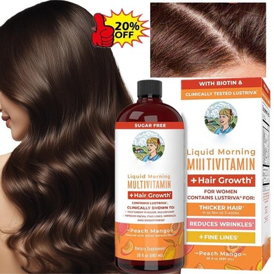 Liquid Morning Multivitamin + Hair Growth, Peach Mango,15 fl oz (450ml)  -2/1pcs