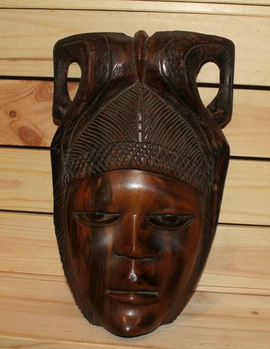 Vintage afrikanische Handschnitzerei Holz Wandbehang Maske - Bild 2 von 7