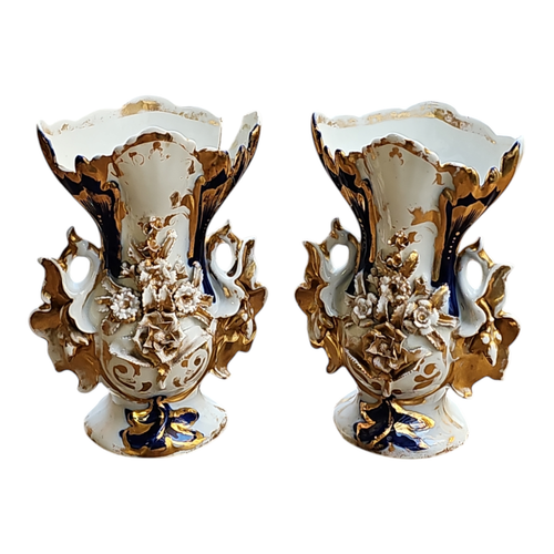 COPPIA DI VASI VASO in PORCELLANA CERAMICA LUIGI FILIPPO EPOCA '800 SOPRAMMOBILE - Foto 4 di 8