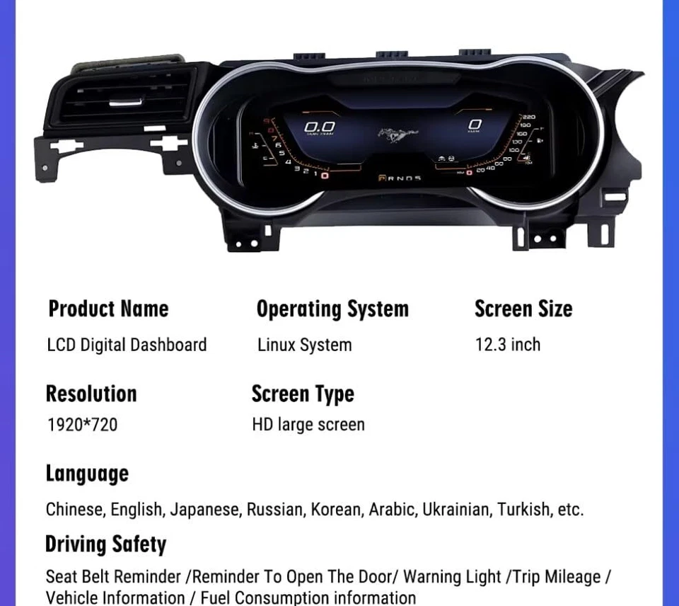 Medidor de pantalla LCD de tablero digital de cabina de 12,3" para Ford Mustang 2015-2021 Foto 3 de 4