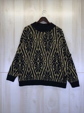 Vintage Fortune Knits Womens Black Glitter Gold Thread Sweater-8441