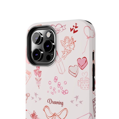 Cute Pink Tough Phone Cases, Red Graphics, Girly Protective Case. - 第 69/108 張圖片