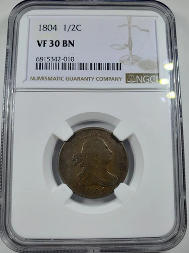 1804 Half Cent, Plain 4 No Stems- NGC VF30 *Beautiful Copper