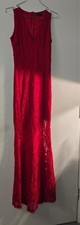 Prettylittlething V-Neck Red Lace Lined Long Mermaid Evening Prom Dress UK sz 8