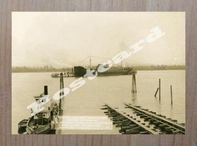 Historic S.S. Arcturus being launched March 31, 1920 Shipping Postcard 2