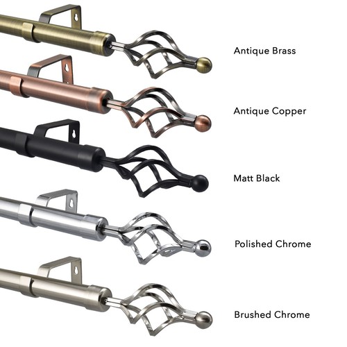 28mm Extendable Curtain Pole Complete Eyelet Metal Large Finials Copper Chrome - Picture 10 of 12