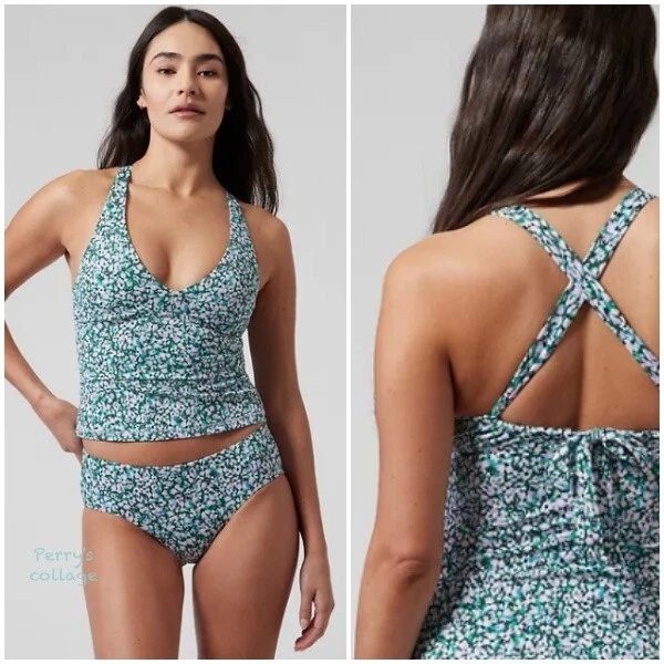 ATHLETA S Plunge Tankini Top D-DD SMALL Flora Gables Green Swim Bathing  Suit NEW