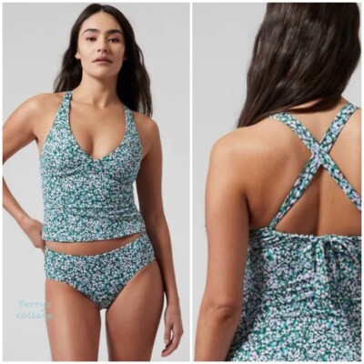 ATHLETA XS Plunge Tankini Top D-DD XS Flora Gables Green Swim Bathing Suit  NEW