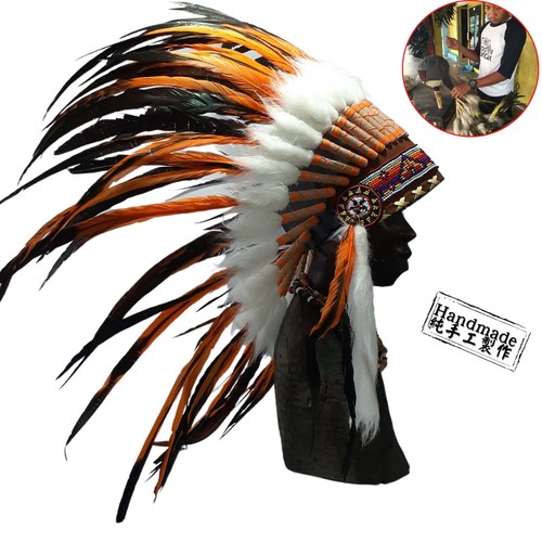 Feather Warbonnet Tribal Headdress Native American Costume Chief Hat Festivalhat - Picture 6 of 19