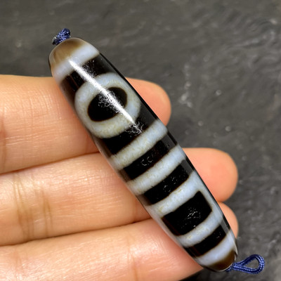 Antique Magic Power Tibetan Old Agate *2 Heaven Earth* Amulet Dzi Bead
