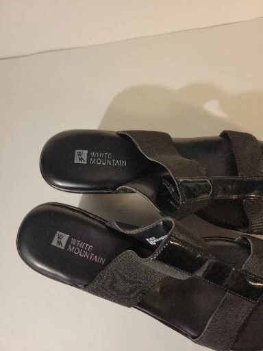 White Mountain Womens Black Leather Galway Wedge Heels Size 8 - Image 3 of 4