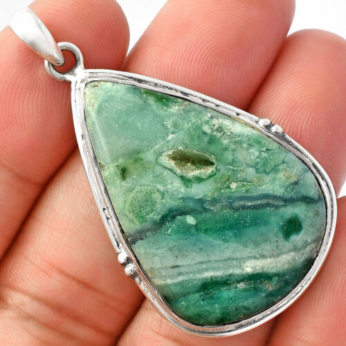 Natural Green Lace Agate 925 Sterling Silver Pendant Jewelry P-1064