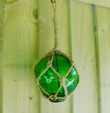 Glass Float Nautical Sea Fishing Buoy Green | 4"/10cm Dia With Rope Hanger NEW