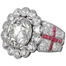 Beautiful 13.60 Carat Old European Cut CZ  Red Ruby Hand Engraved Vintage Ring