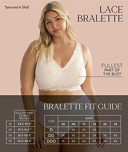 Dreamfit Plus Size Full Coverage Wireless Lace Bralette Apricot 3X Neu - Bild 5 von 7