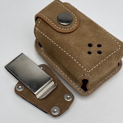 Brown Suede Leather Utility Holster Case Metal Clip for Tool Camp Flip-Phone