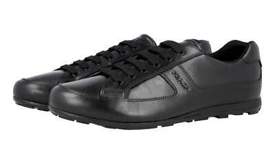 PRADA MONTE CARLO SNEAKERS SHOES SOLID BLACK LEATHER NEW US 8 EU 