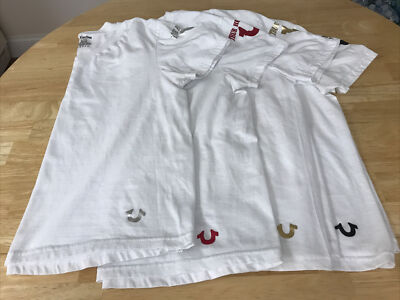 True religion 4 lot white T-shirts men's size large metallic logo 100% cotton