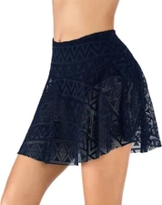 Size 14 | PANAX High Waisted Beach Swim Skirt, Inner Bikini Brief | Navy | W07