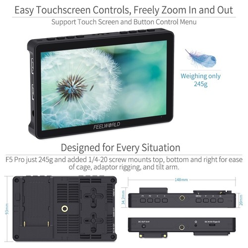 FEELWORLD F5 PRO V4 6 inch DSLR Camera Field Monitor Touch 4K HDMI LUT - Picture 4 of 12