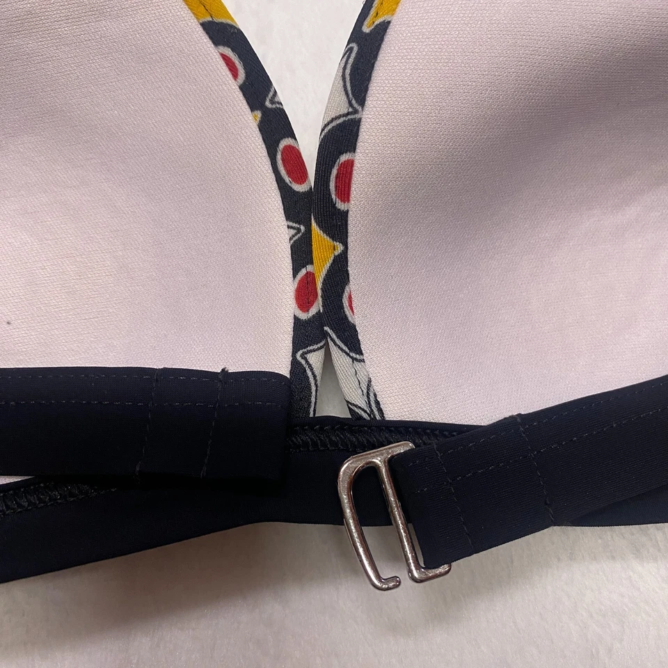 Top de bikini halter Victoria's Secret 34A amarillo negro rojo traje de baño geométrico atado Foto 3 de 4