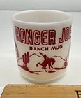 Vintage Kids Childrens Milk Glass Ranger Joe Ranch Cup Mug Red Horse Western