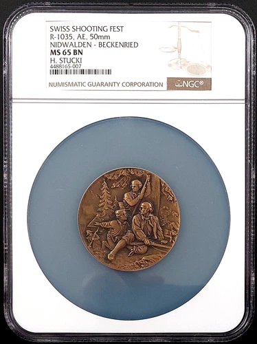 Swiss Shooting Fest Medal, R-1035, AE, 50 mm, Nidwalden-Beckenried, NGC MS 65 BN